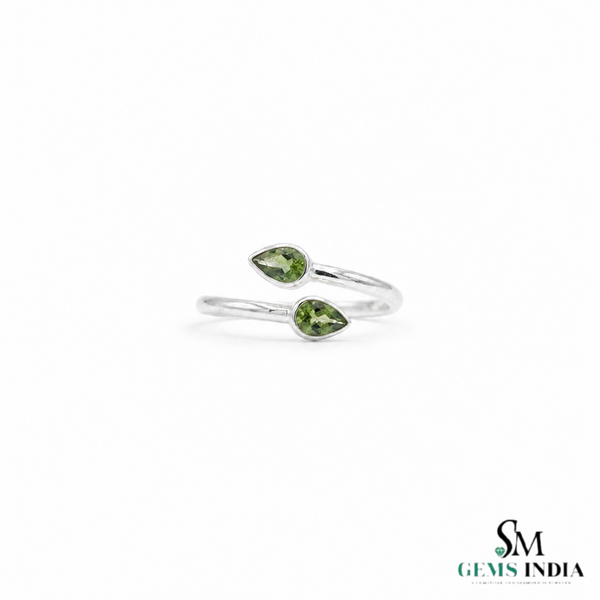 Pear Cut Peridot Open Wrap Ring - Elegant Statement Ring