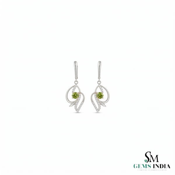 Nature Inspired Peridot & Diamond Accent Gold Drop Earrings - Fine Jewelry