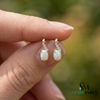 Oval Natural Fire Opal with Diamonds Stud Earrings - Gift for Her