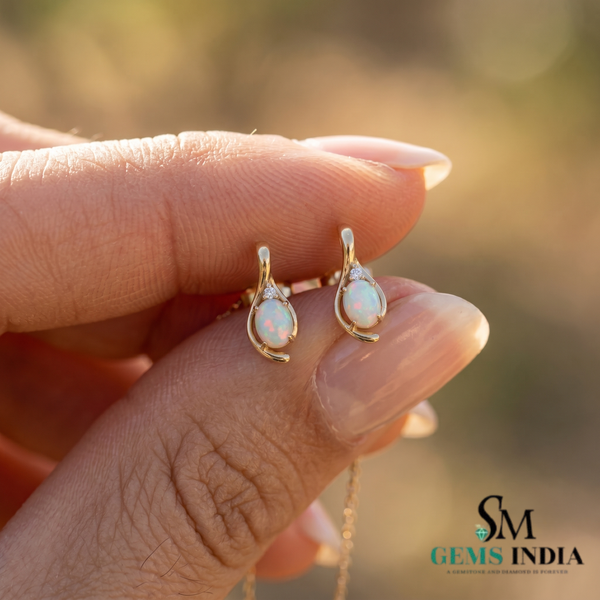 Natural Oval Opal Teardrop Stud Earrings for Women – Fine Jewelry Gift