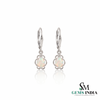 Oval Natural Opal Flower Drop Earrings with Diamond Accents - October Birthstone Jewelry
