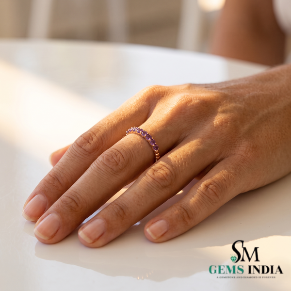 Round Amethyst Band Ring for Everyday Wear - Minimalist Ring