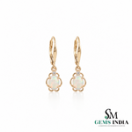 Oval Natural Opal Flower Drop Earrings with Diamond Accents - October Birthstone Jewelry