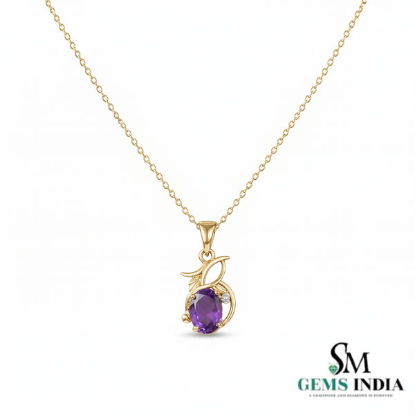 Oval Cut Amethyst Pendant with Diamond Accent - Nature Inspired Fine Jewelry for Women