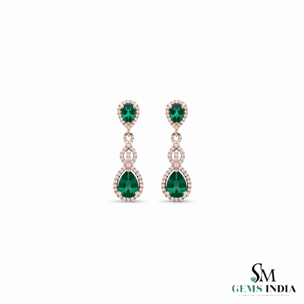 Pear cut Natural Emerald Teardrop Dangle Earrings for Women - Gift For Her