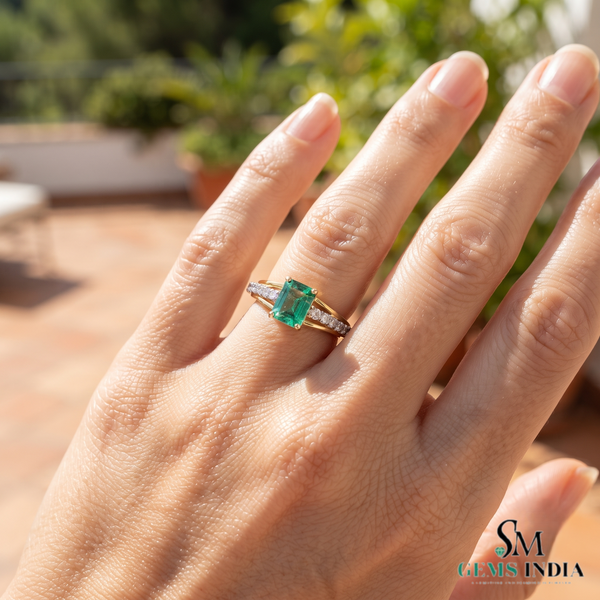 Emerald Cut Emerald and Diamond Split Shank Anniversary Ring