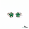 Pear Cut Emerald Flower Stud Earrings with Diamond Halo - Fine Jewelry