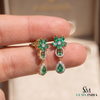 Oval and Pear cut Emerald Floral Drop Earrings with Diamond Halo Drops 