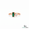 Emerald Cut Emerald and Round Diamond Ring - Modern Bezel Set Gemstone Ring