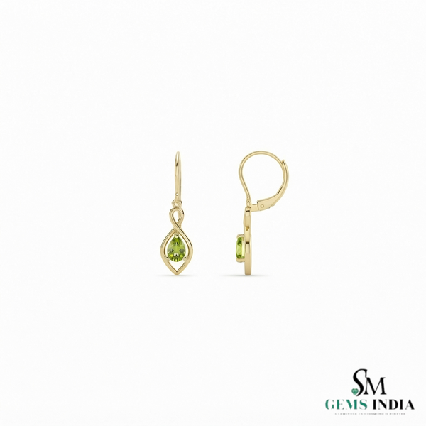 Natural Pear Cut Peridot Gold Leverback Drop Earrings - Minimalist Fine Jewelry Gift for Women