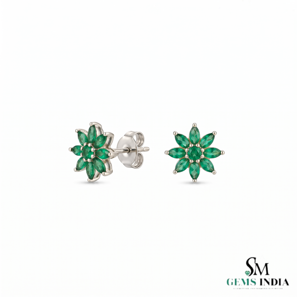 Marquise Cut Emerald Floral Stud Earrings - Earrings for Women