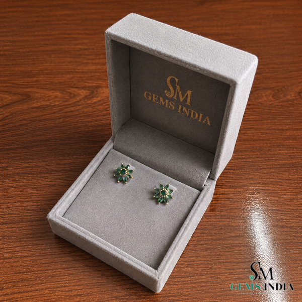 Marquise Cut Emerald Floral Stud Earrings - Earrings for Women