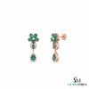 Oval and Pear cut Emerald Floral Drop Earrings with Diamond Halo Drops 