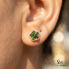 Pear Cut Emerald Flower Stud Earrings with Diamond Halo - Fine Jewelry