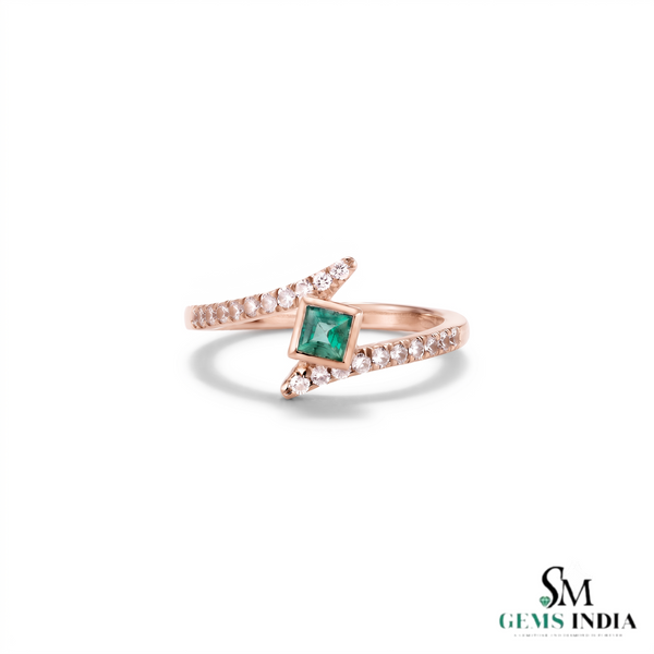 Princess Cut Emerald Diamond Bypass Ring - Crossover Promise Ring
