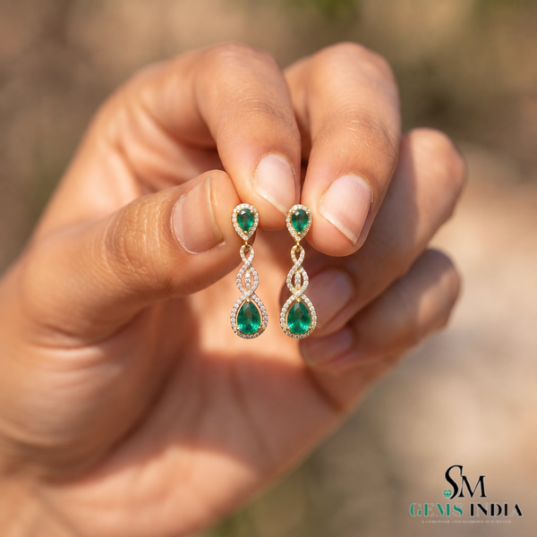 Pear cut Natural Emerald Teardrop Dangle Earrings for Women - Gift For Her