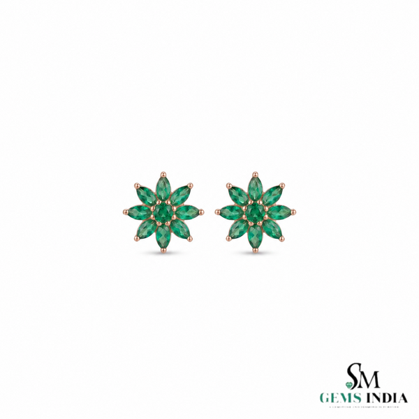 Marquise Cut Emerald Floral Stud Earrings - Earrings for Women