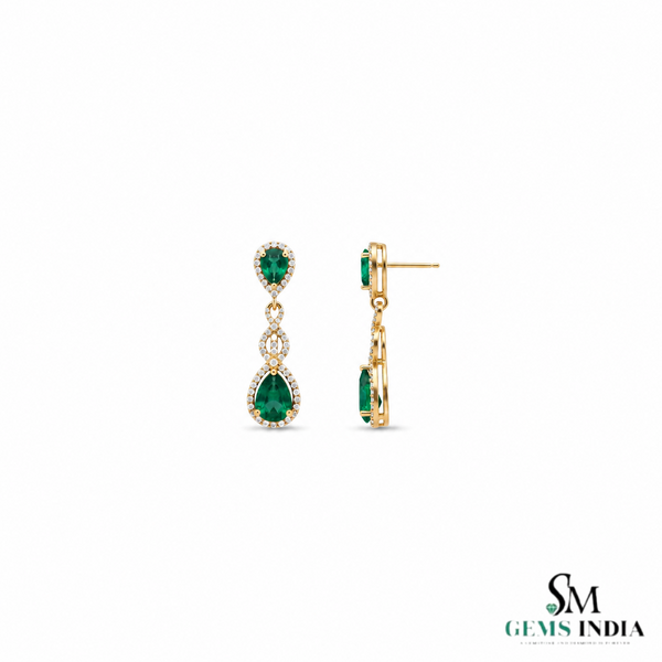 Pear cut Natural Emerald Teardrop Dangle Earrings for Women - Gift For Her