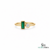 Emerald Cut Emerald and Round Diamond Ring - Modern Bezel Set Gemstone Ring