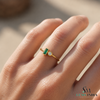 Emerald Cut Emerald and Round Diamond Ring - Modern Bezel Set Gemstone Ring
