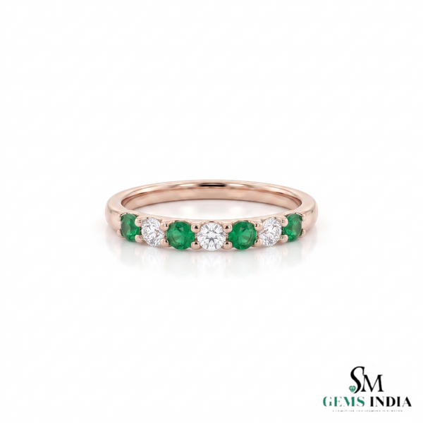 Round Natural Emerald & Diamond Eternity Ring - Wedding & Anniversary Band