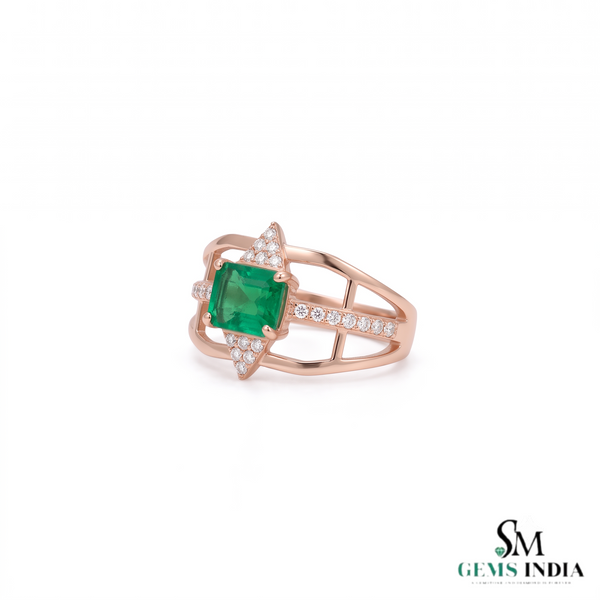 Emerald cut Emerald & Diamond Ring - Art Deco Ring