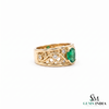 Doppelter Smaragd-Ring in offenem Design aus 14 Karat Gold – Band mit quadratisch und rund geschliffenen grünen Edelsteinen