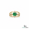 Emerald cut Emerald & Diamond Ring - Art Deco Ring
