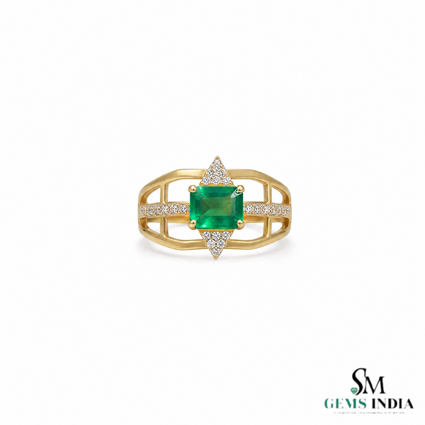 Emerald cut Emerald & Diamond Ring - Art Deco Ring