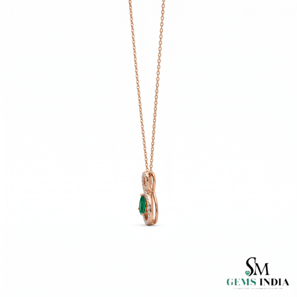Natural Pear Cut Emerald & Diamond Infinity Pendant - Elegant Anniversary Gift