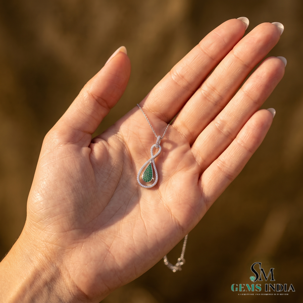 Round Natural Emerald Infinity Teardrop Pendant - Green Gemstone Jewelry