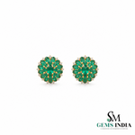 Oval Cut Emerald Green Bloom Stud Earrings with Diamond Accents