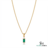 Natural Baguette Cut Emerald & Diamond Pendant - Anniversary Gift For Her