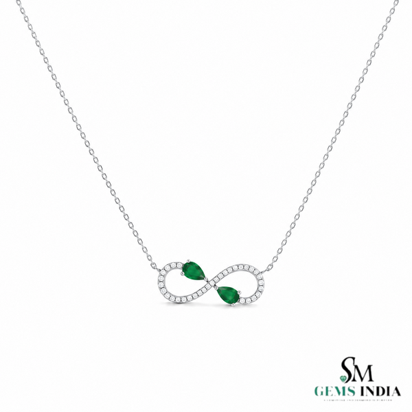 Natural Pear Cut Emerald & Diamond Infinity Necklace - Elegant Gold Necklace