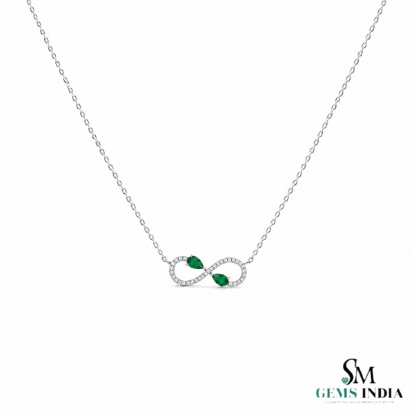 Natural Pear Cut Emerald & Diamond Infinity Necklace - Elegant Gold Necklace