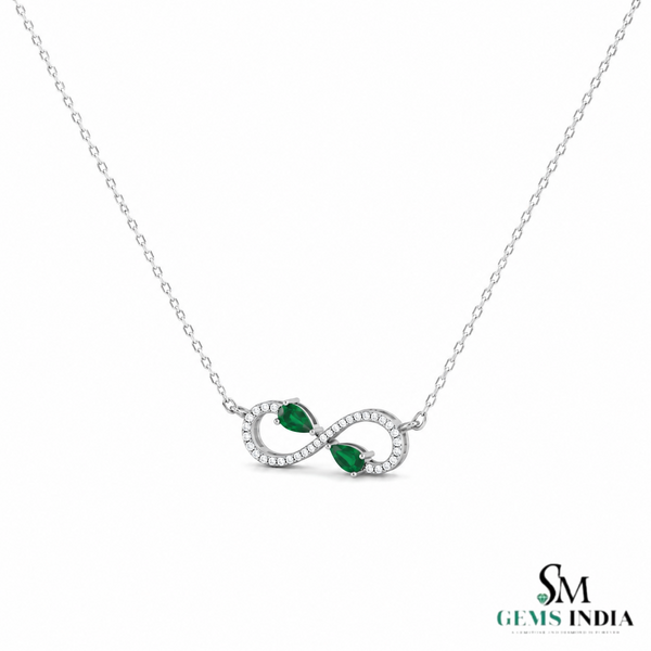 Natural Pear Cut Emerald & Diamond Infinity Necklace - Elegant Gold Necklace
