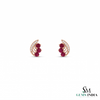 Natural Ruby Leaf Stud Earrings Diamond Accent Fine Jewelry - Anniversary Gift For Her