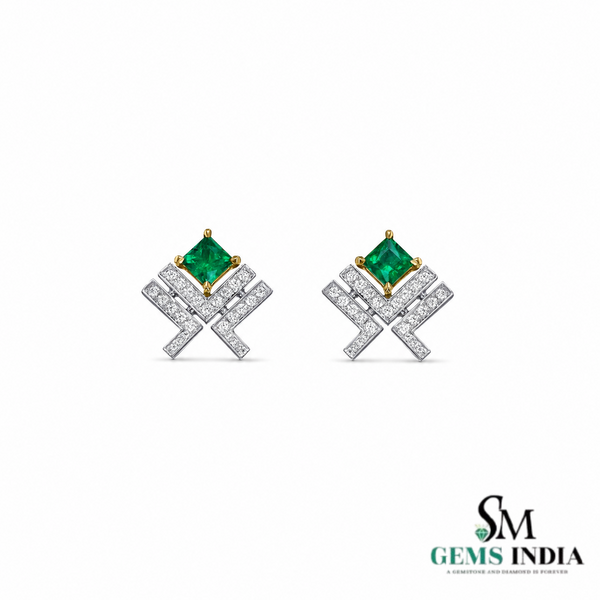 Princess Cut Emerald Green Geometric Stud Earrings - Fine Jewelry Earrings