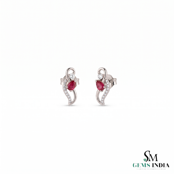 Luxury Pear Cut Ruby Diamond Swirl Stud Earrings - Gift For Her