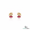 Marquise Ruby Floral Stud Earrings with Diamond Accents - Women's Ruby Earrings