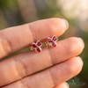 Pear Cut Ruby with Diamond Accent Butterfly Stud Earrings - July Birthstone Jewelry