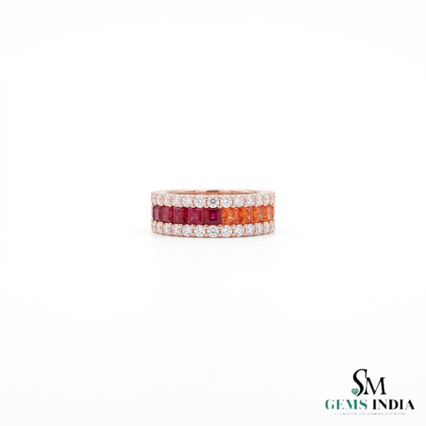 Multi Sapphire Square Cut Eternity Ring - Wedding Band for Women