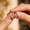Rainbow Multi Gemstone Oval, Pear And Round Drop Stud Earrings with Diamond