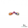 Round Multi Sapphire Rainbow Gemstone Chevron Ring – Minimalist Stackable Ring
