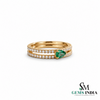 Pear Shape Emerald Green Diamond Double Band Promise Ring