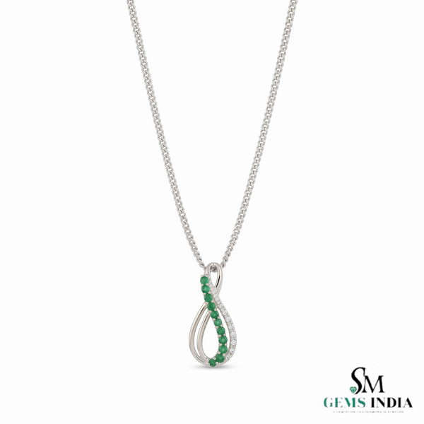 Round Emerald and Diamond Accent Infinity Pendant – Elegant Fine Jewelry Gift For Her