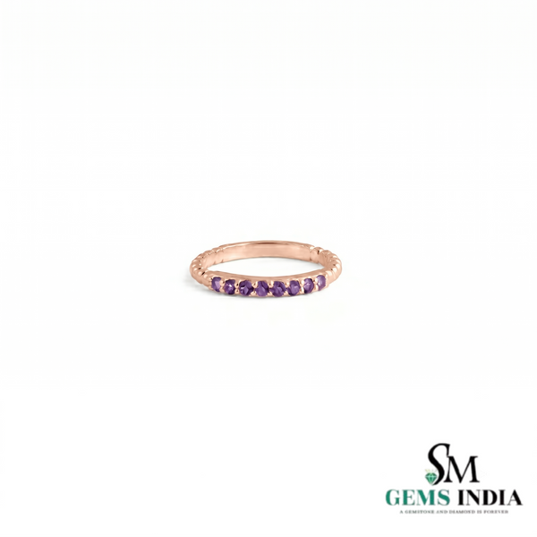 Round Amethyst Band Ring for Everyday Wear - Minimalist Ring