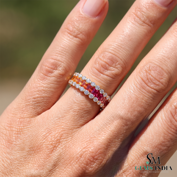 Multi Sapphire Square Cut Eternity Ring - Wedding Band for Women