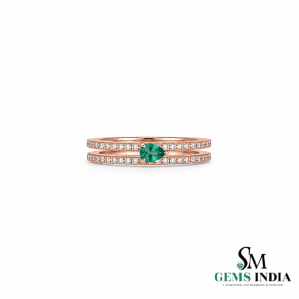 Pear Shape Emerald Green Diamond Double Band Promise Ring