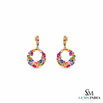 Pear andRound Rainbow Multi Gemstone Open Circle Drop Earrings for Women - Gift For Her